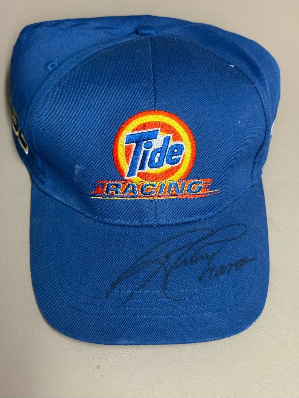 Vintage Tide Nascar Racing Blue Embroidered Autographed by Ricky Craven.